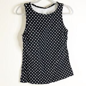 Lands End Womens Swim Top Tankini Size 8 High Neck Polka Dot Black White NEW!!